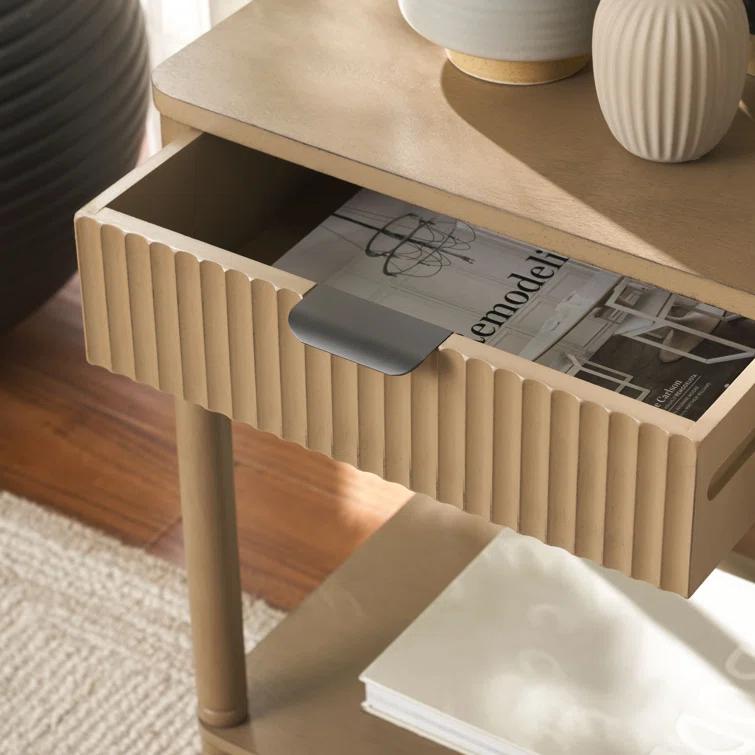 Brown Wood Rectangular End Table with Storage Drawer