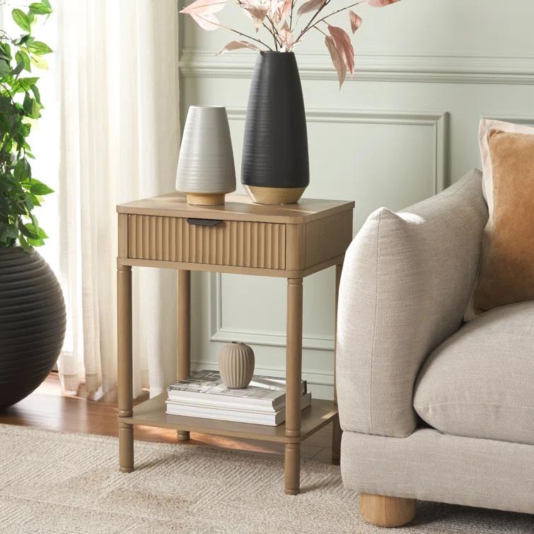 Brown Wood Rectangular End Table with Storage Drawer