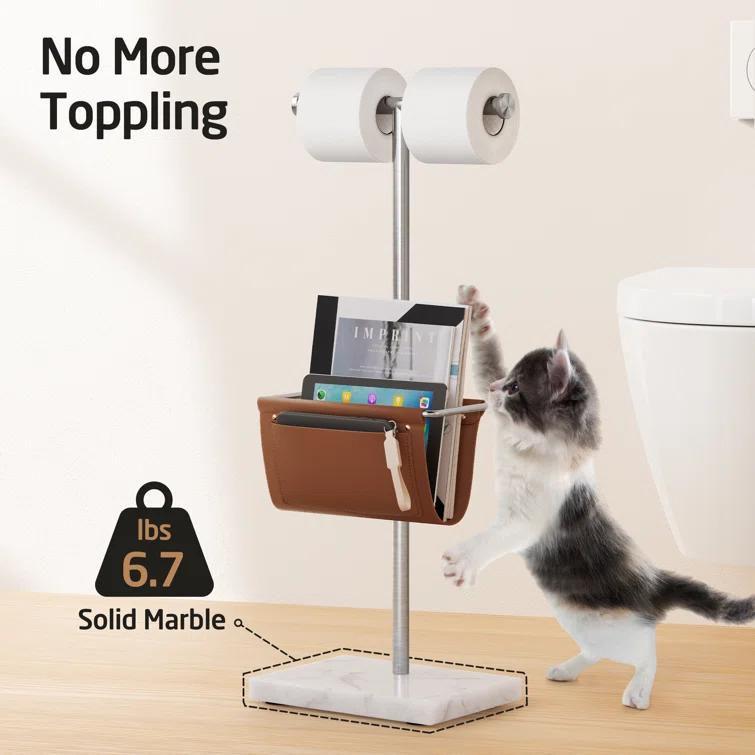 KES Toilet Paper Holder Stand With Bathroom Magazine Rack, Magazine Holder And Double Roll Toilet Paper Holder Free Standing, Weighted Marble Base