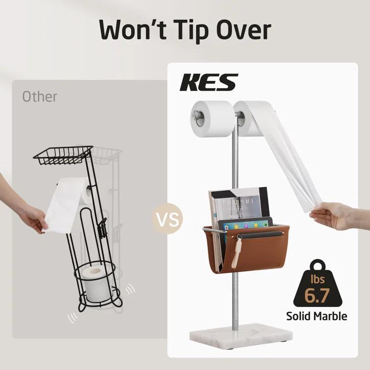 KES Toilet Paper Holder Stand With Bathroom Magazine Rack, Magazine Holder And Double Roll Toilet Paper Holder Free Standing, Weighted Marble Base