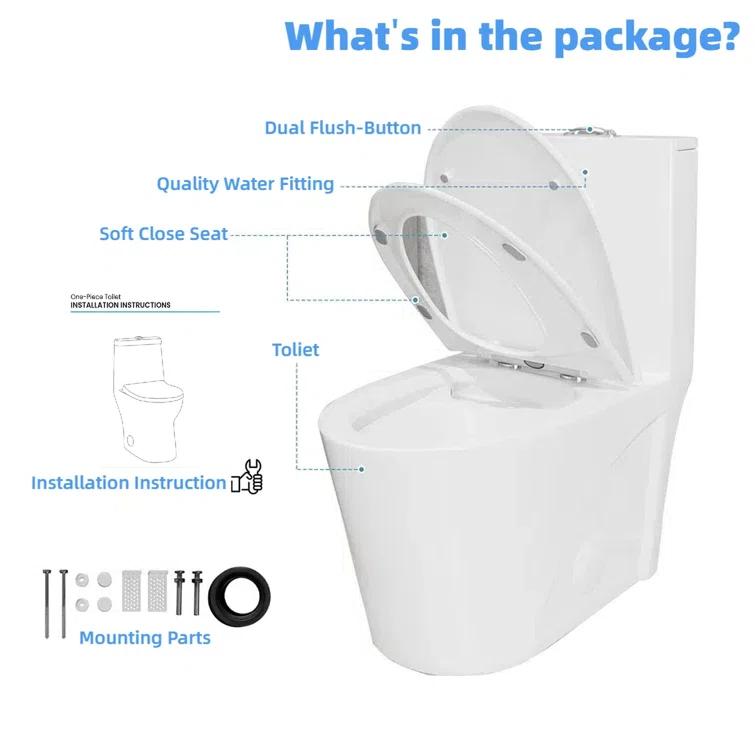 Momei 1.6 GPF Dual-Flush Toilet Modern Elongated One-Piece Toilet (Seat Included)