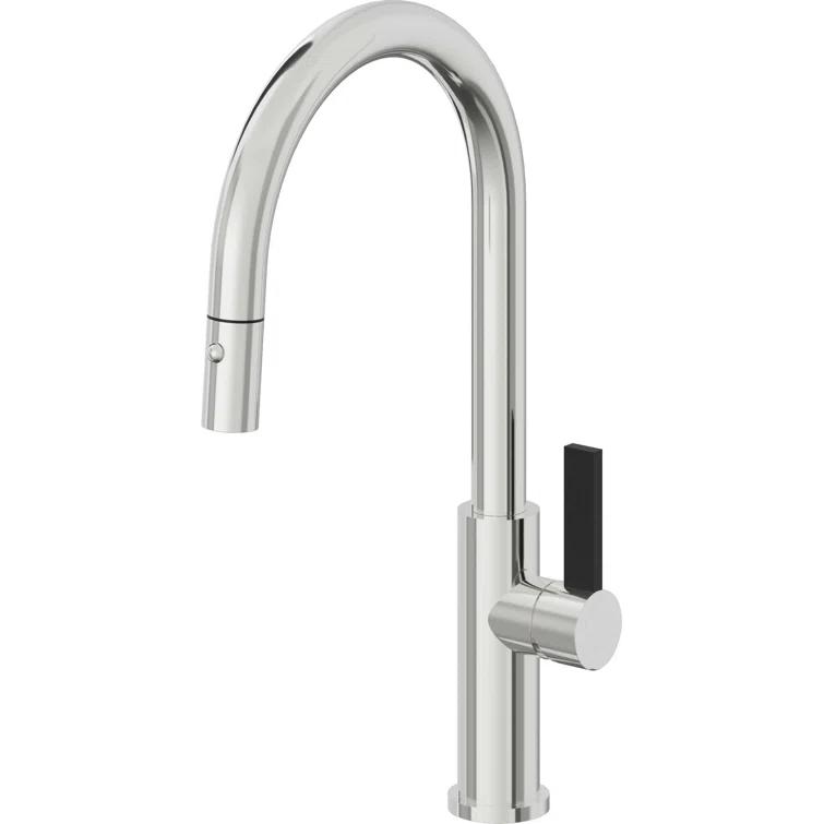 Corsano Contemporary Pull Down Kitchen Faucet with Button Sprayer High Arc Spout and BFB Series Handle