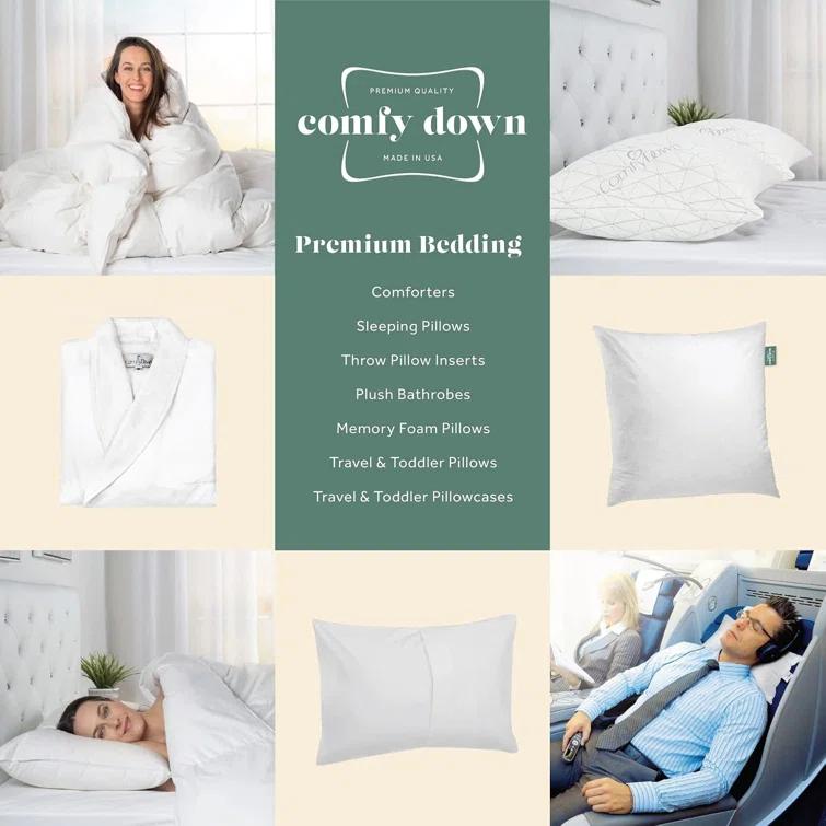 ComfyDown Decorative Throw Pillow Insert Down Feathers Fill 100% Cotton Cover Square Pillow Insert (Set of 2)