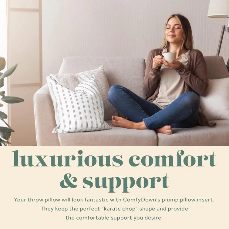 ComfyDown Decorative Throw Pillow Insert Down Feathers Fill 100% Cotton Cover Square Pillow Insert (Set of 2)