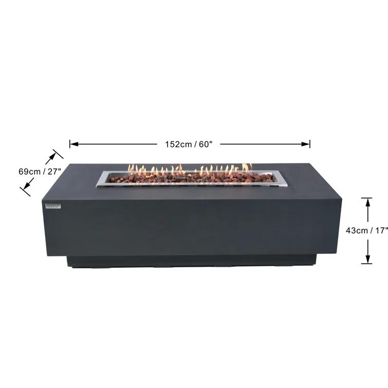 Elementi Hampton Rectangular Concrete Fire Pit Table