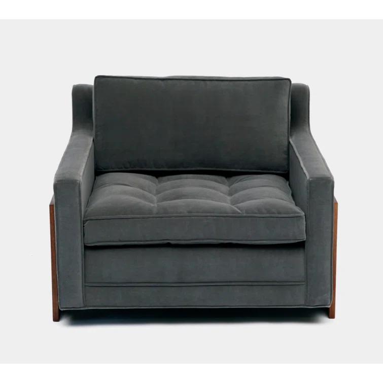 35" Wide Flannel Velvet Armchair with Walnut Legs