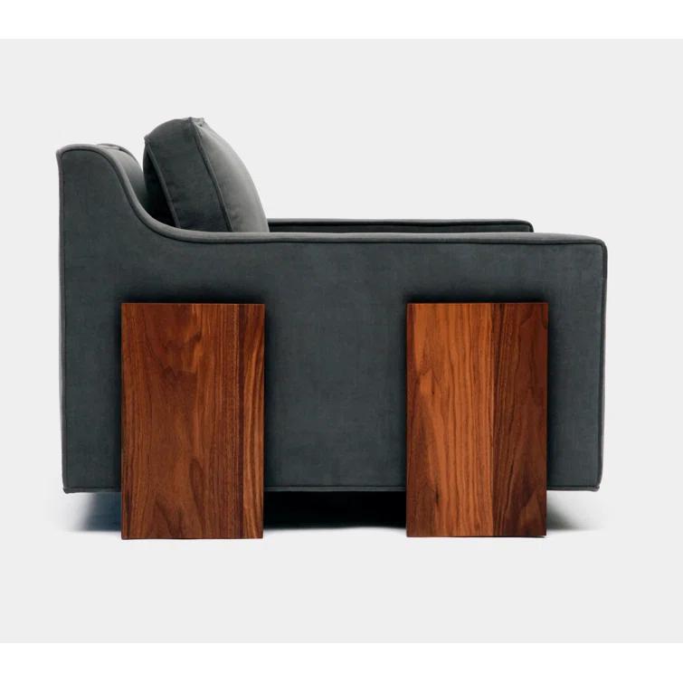 35" Wide Flannel Velvet Armchair with Walnut Legs