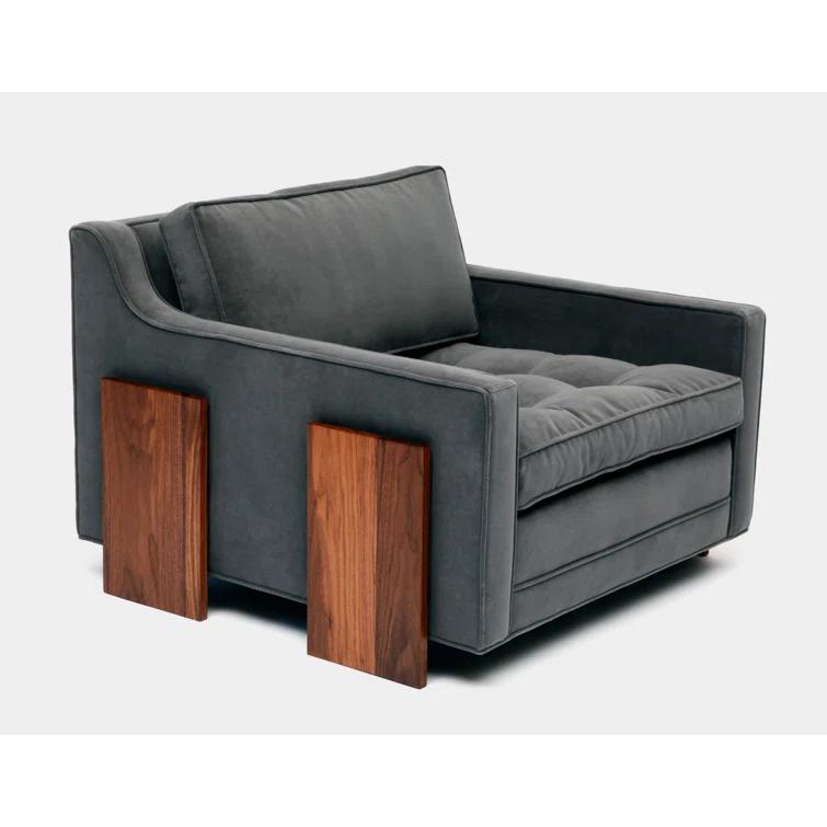 35" Wide Flannel Velvet Armchair with Walnut Legs