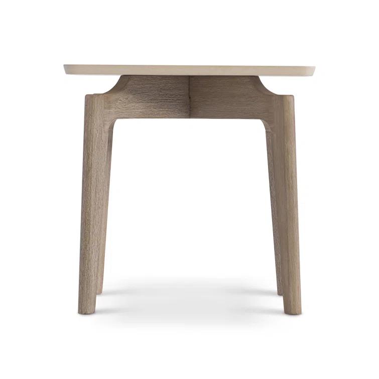 Aurora Beige and Brown Teak and Stone Square Side Table