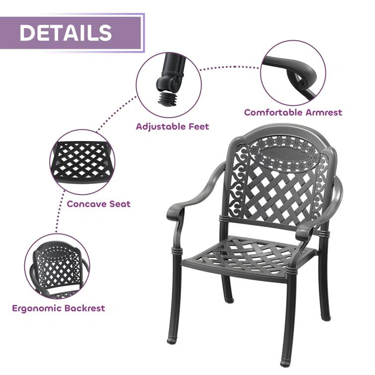MIRROR FLY 58.27"L 34.65"W Rectangular Table Cast Aluminum Outdoor Dining Set with Umbrella Hole and Red Cushions