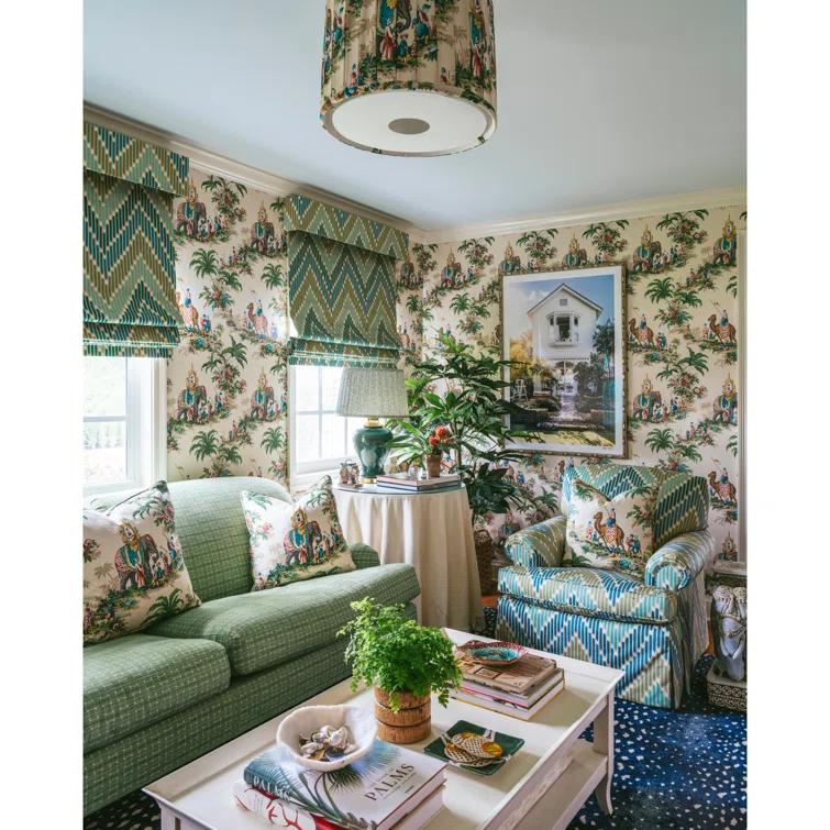 Garden Green and Beige Cellulose Blend Wallpaper Roll