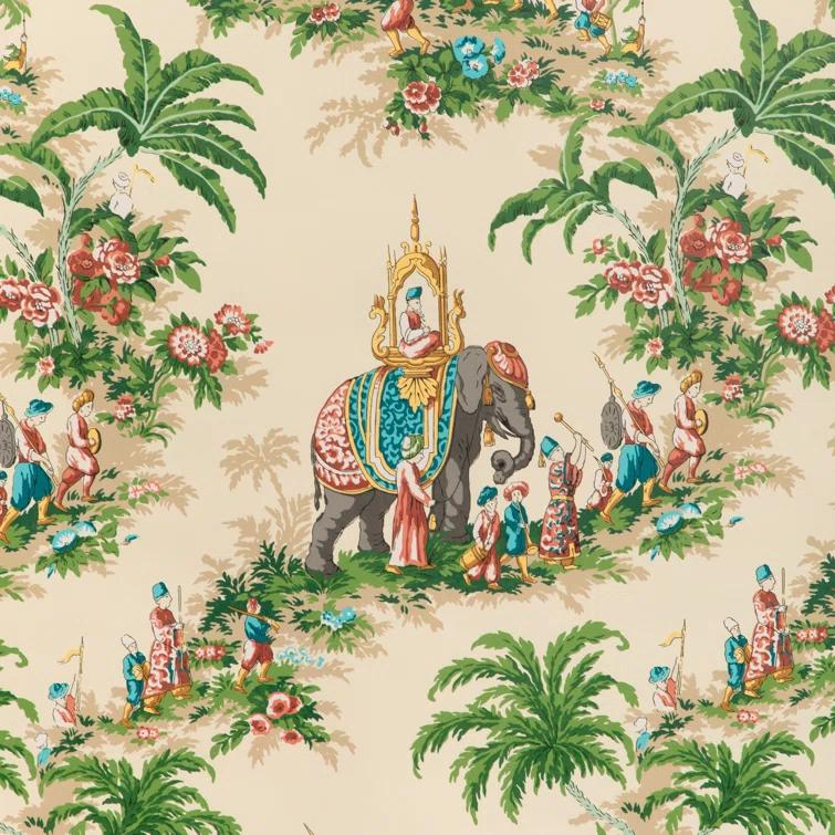 Garden Green and Beige Cellulose Blend Wallpaper Roll