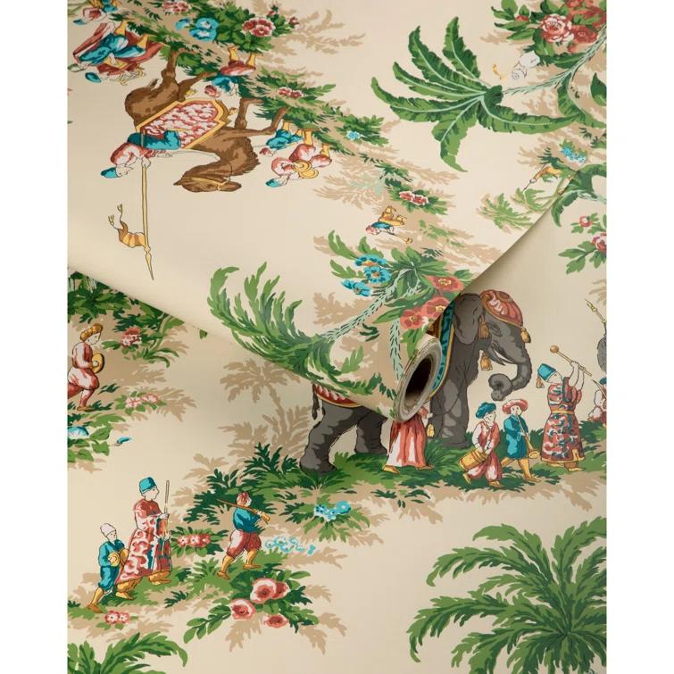 Garden Green and Beige Cellulose Blend Wallpaper Roll