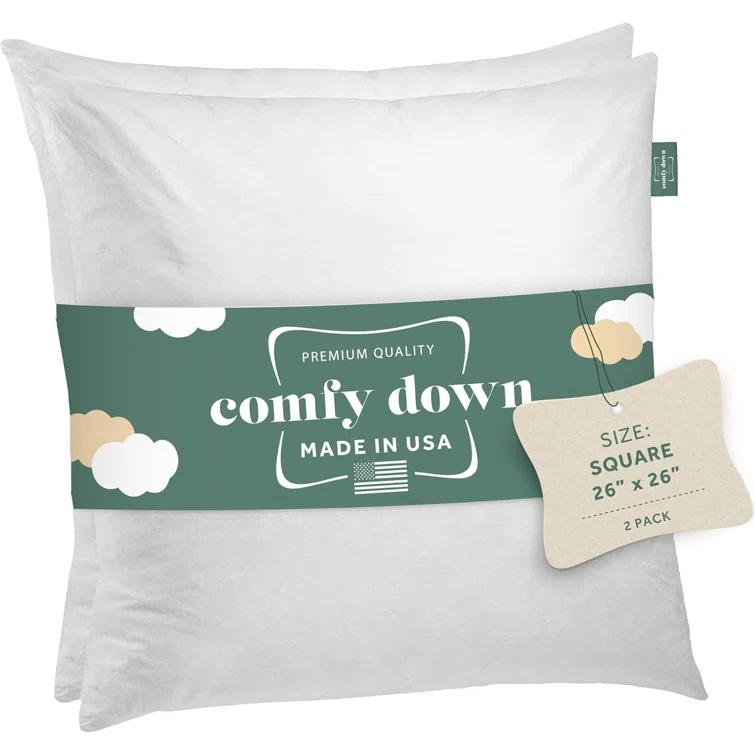 ComfyDown Decorative Throw Pillow Insert Down Feathers Fill 100% Cotton Cover Square Pillow Insert (Set of 2)
