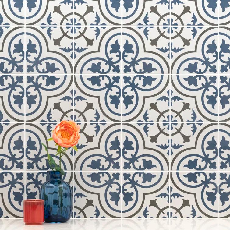 Amara 8" x 8" Encaustic Look Matte Porcelain Floor & Wall Tile