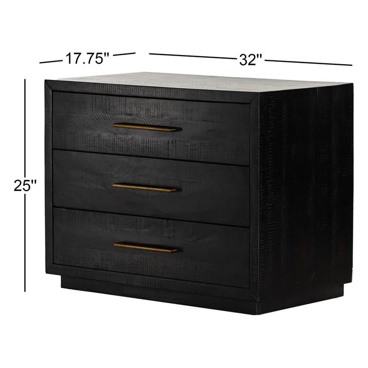 Suki Black 3-Drawer Nightstand with Metal Handles