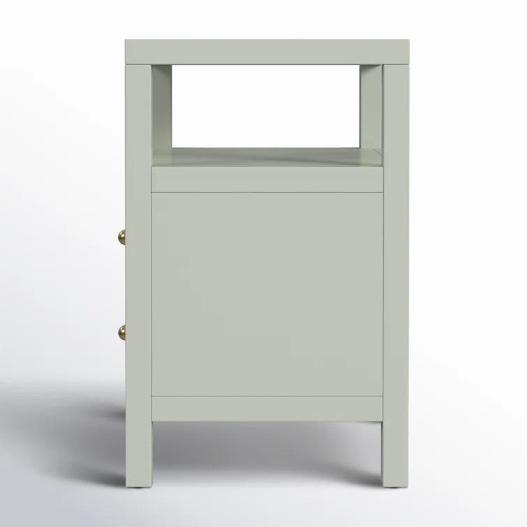 Sage Green Traditional 2-Drawer Nightstand with Open Shelf