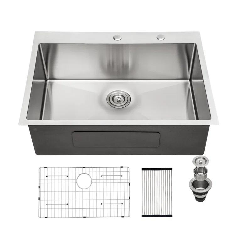 28 In. Kitchen Sink Drop In 16-gauge Stainless Steel Single Bowl Topmount Kitchen Sink Basin