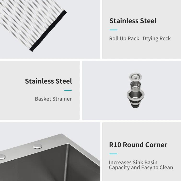 28 In. Kitchen Sink Drop In 16-gauge Stainless Steel Single Bowl Topmount Kitchen Sink Basin