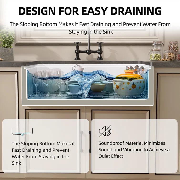 Pure 33 in. Workstation White Kitchen Sink Apron Front Fireclay Farmhouse Sink Single Bowl with Accessory Kit