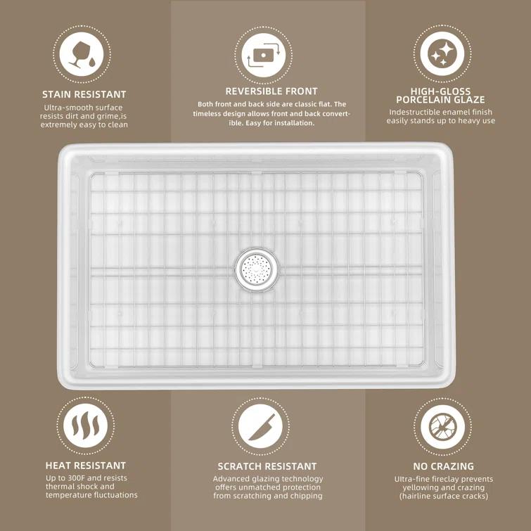 Pure 33 in. Workstation White Kitchen Sink Apron Front Fireclay Farmhouse Sink Single Bowl with Accessory Kit
