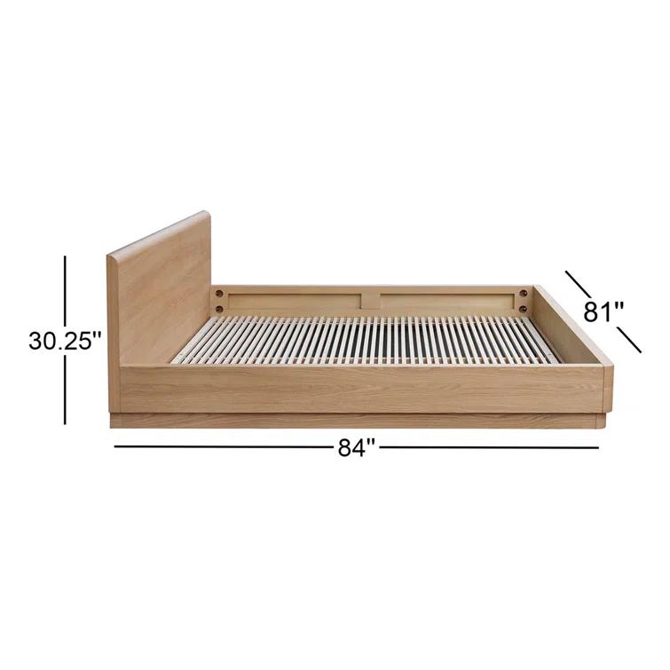 Round Off King Size Oak Wood Panel Bed with Headboard