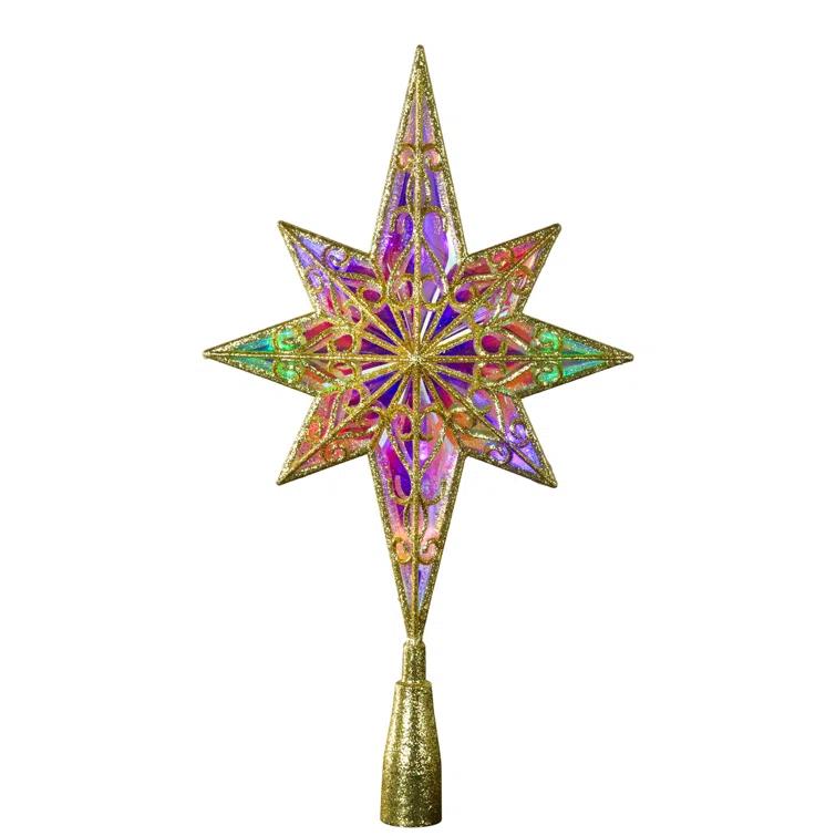 Northlight Seasonal LED Glitter Star Of Bethlehem Christmas Tree Topper - 14.5" - Gold - Multi Lights