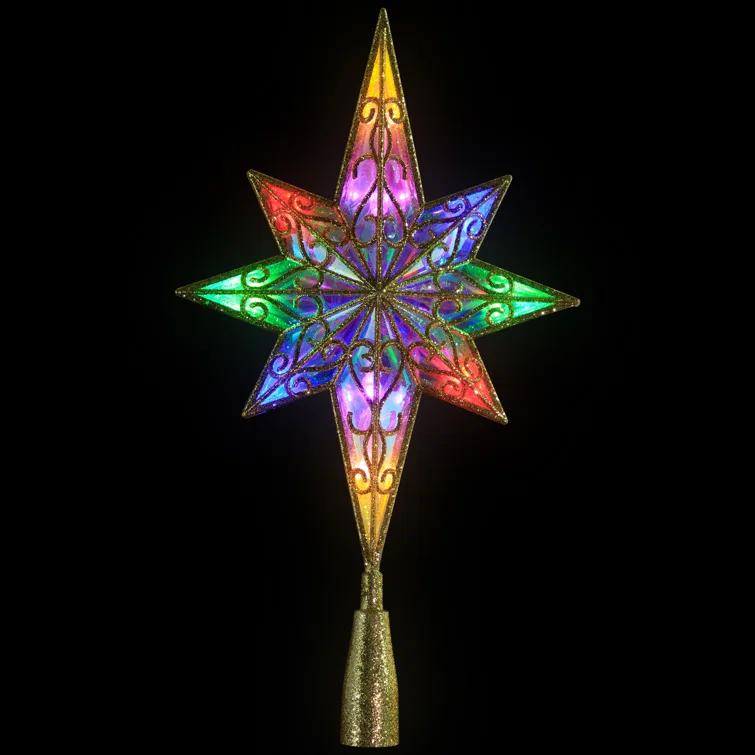 Northlight Seasonal LED Glitter Star Of Bethlehem Christmas Tree Topper - 14.5" - Gold - Multi Lights