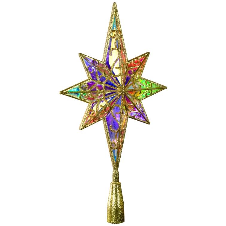 Northlight Seasonal LED Glitter Star Of Bethlehem Christmas Tree Topper - 14.5" - Gold - Multi Lights
