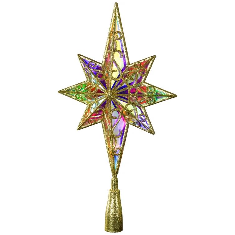 Northlight Seasonal LED Glitter Star Of Bethlehem Christmas Tree Topper - 14.5" - Gold - Multi Lights