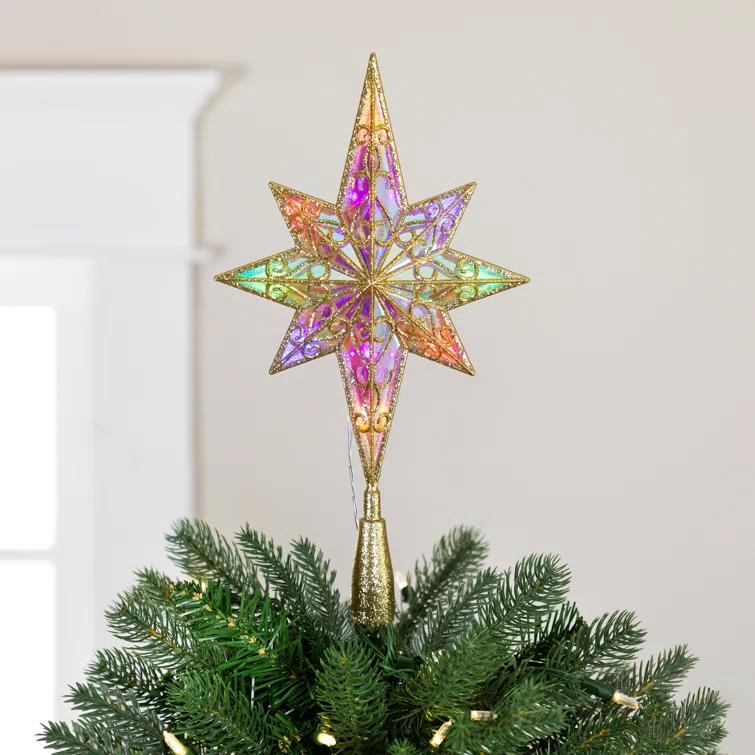 Northlight Seasonal LED Glitter Star Of Bethlehem Christmas Tree Topper - 14.5" - Gold - Multi Lights