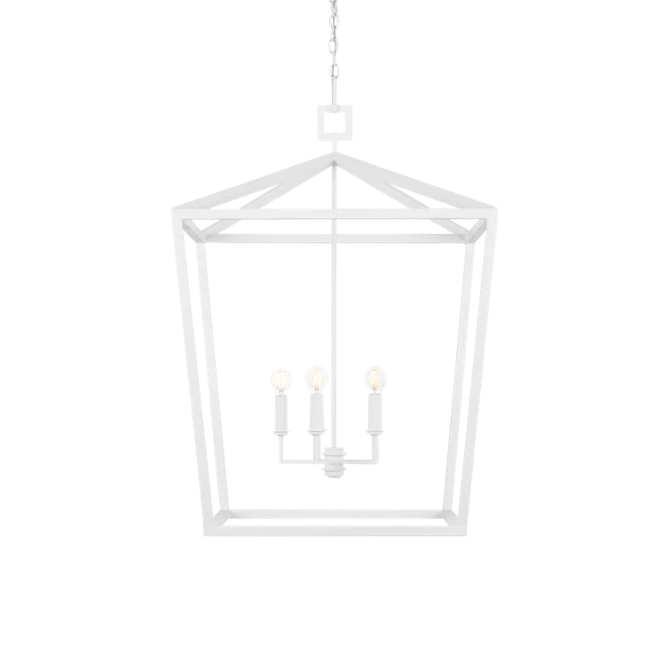 Gesso White Hammered Wrought-Iron 4-Light Chandelier