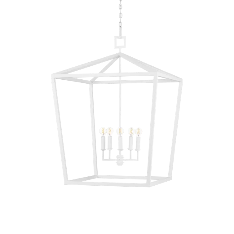 Gesso White Hammered Wrought-Iron 4-Light Chandelier