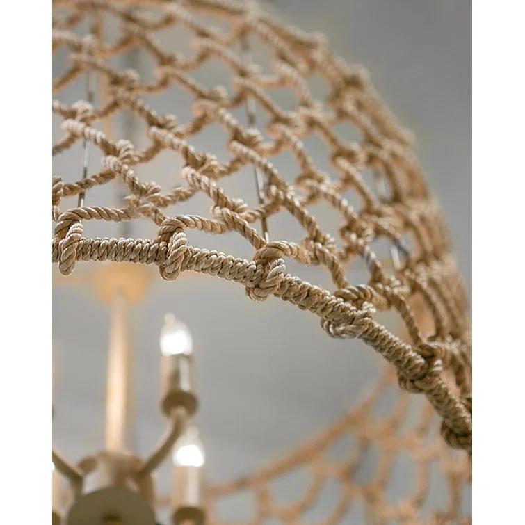 Beige and Smokewood Rope Drum Chandelier with 4 Lights