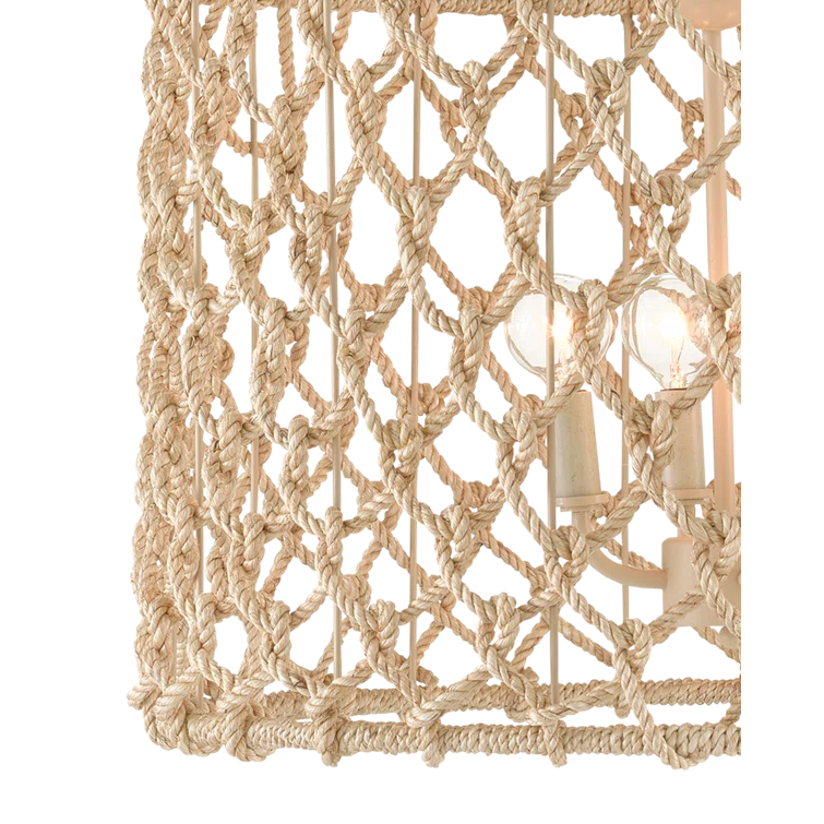 Beige and Smokewood Rope Drum Chandelier with 4 Lights