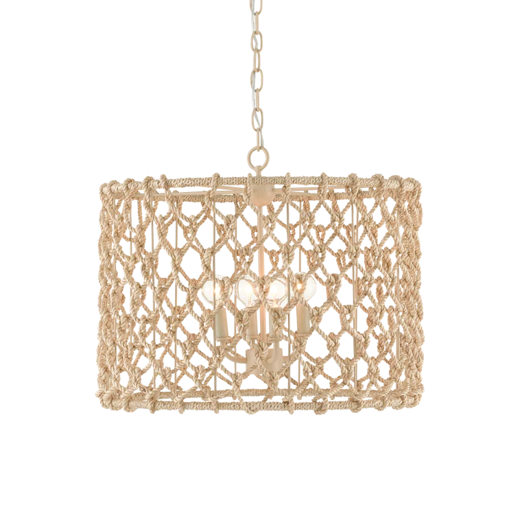 Beige and Smokewood Rope Drum Chandelier with 4 Lights