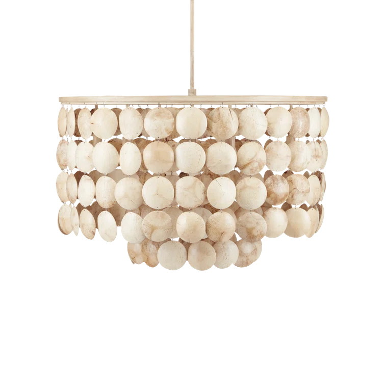 Coco Cream Drum Chandelier with Coconut Shell Discs