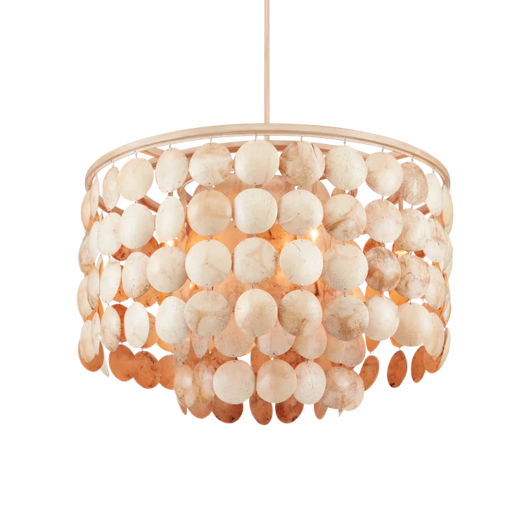 Coco Cream Drum Chandelier with Coconut Shell Discs