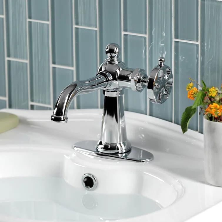 Kingston Brass Belknap Single-Handle 1-Hole Deck Mount Bathroom Faucet with Push Pop-Up and Deck Plate