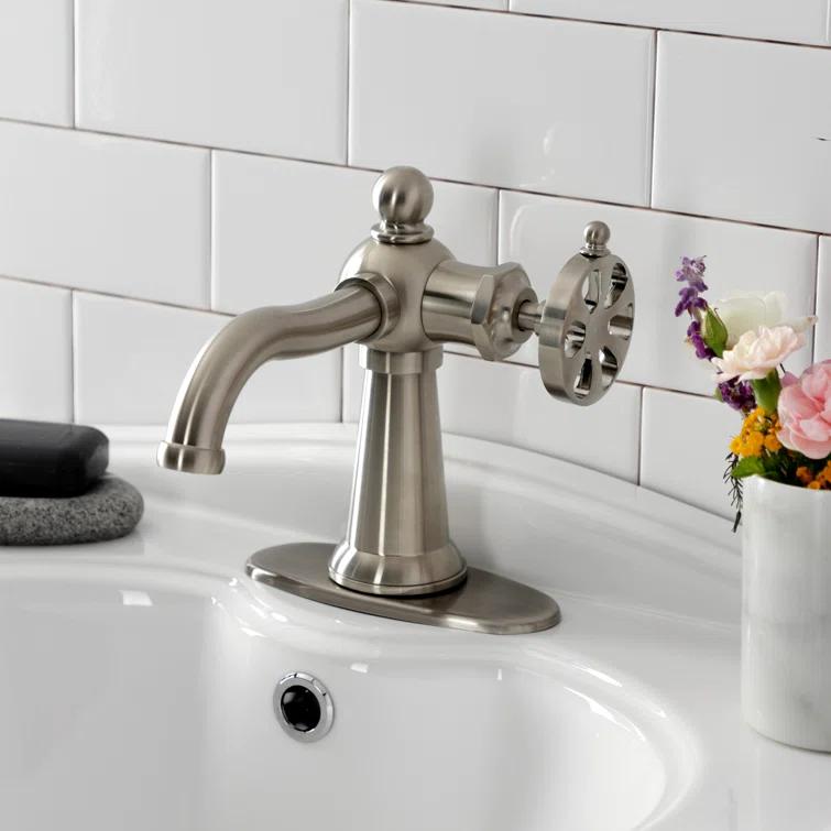 Kingston Brass Belknap Single-Handle 1-Hole Deck Mount Bathroom Faucet with Push Pop-Up and Deck Plate