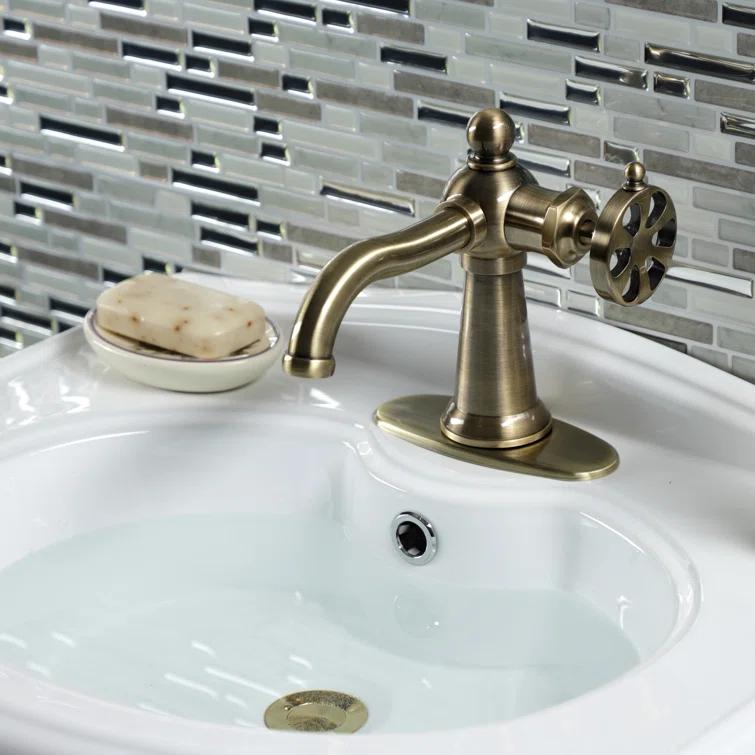Kingston Brass Belknap Single-Handle 1-Hole Deck Mount Bathroom Faucet with Push Pop-Up and Deck Plate