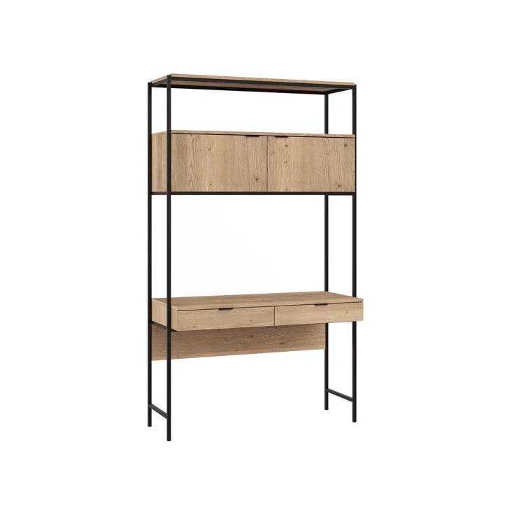Ambrose Cream Oak and Champagne Gold Modular Wall Desk with Drawers