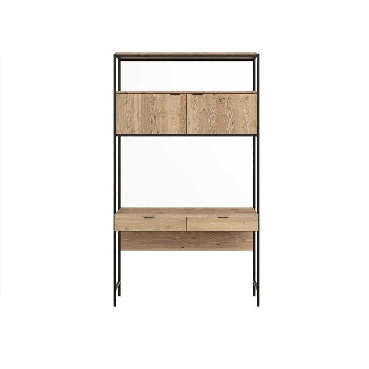 Ambrose Cream Oak and Champagne Gold Modular Wall Desk with Drawers
