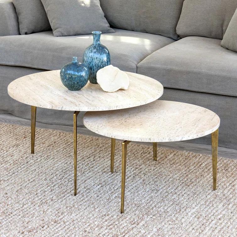 Park Hill Collection Travertine Round Nesting Coffee Table Set