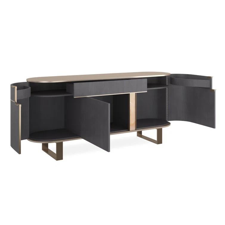 Piet 77'' Black and Brown Sideboard with Gold Accents