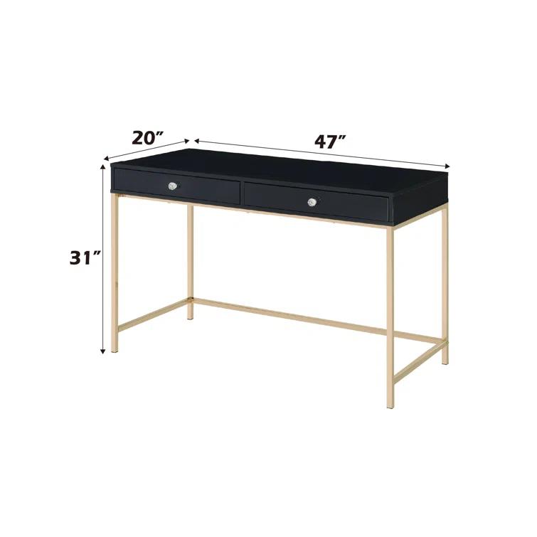 Ottey Writing Desk In High Gloss & Gold Finish,Computer Desk