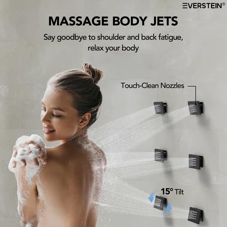 DualJetSpa 15-Spray Patterns 16" & 6" Dual Shower Head, Shower FaucetSystem with Thermostatic Rough-in Valve and Body Jets