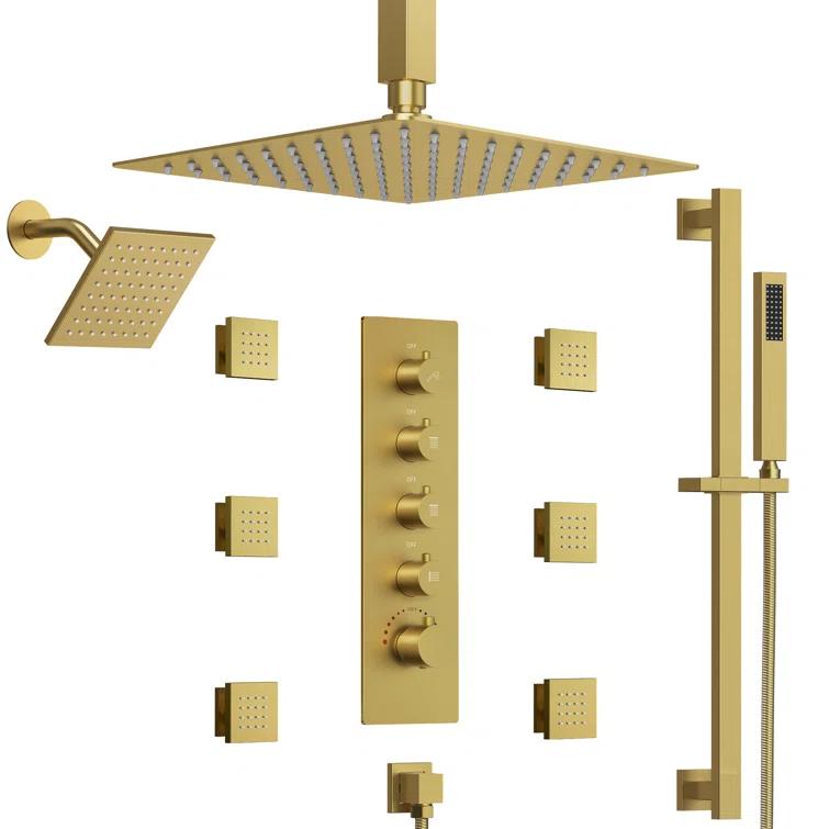 DualJetSpa 15-Spray Patterns 16" & 6" Dual Shower Head, Shower FaucetSystem with Thermostatic Rough-in Valve and Body Jets