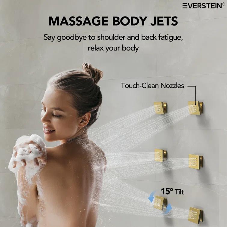 DualJetSpa 15-Spray Patterns 16" & 6" Dual Shower Head, Shower FaucetSystem with Thermostatic Rough-in Valve and Body Jets