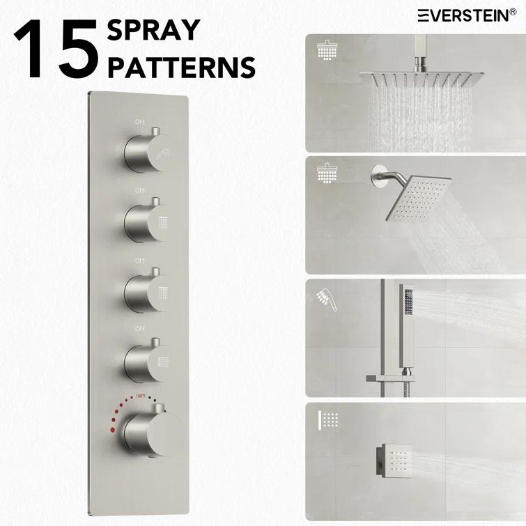 DualJetSpa 15-Spray Patterns 16" & 6" Dual Shower Head, Shower FaucetSystem with Thermostatic Rough-in Valve and Body Jets